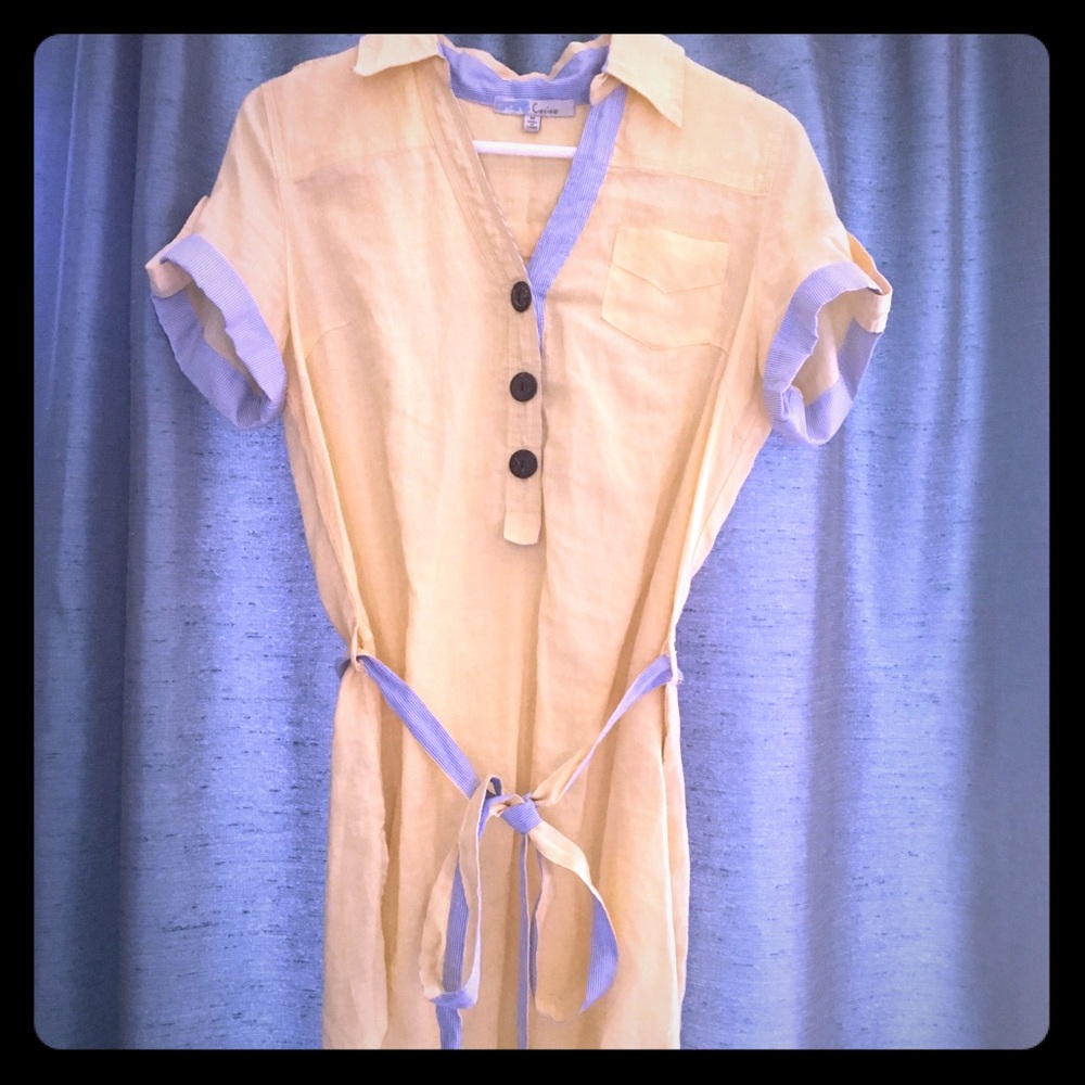 Cecico Yellow and Blue Notched Collar Buttoned Tunic